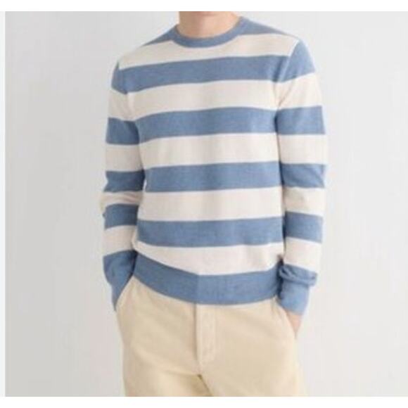 Mens J.Crew Cotton Piqué-Stitch Striped Sweater Size Medium - Picture 1 of 8